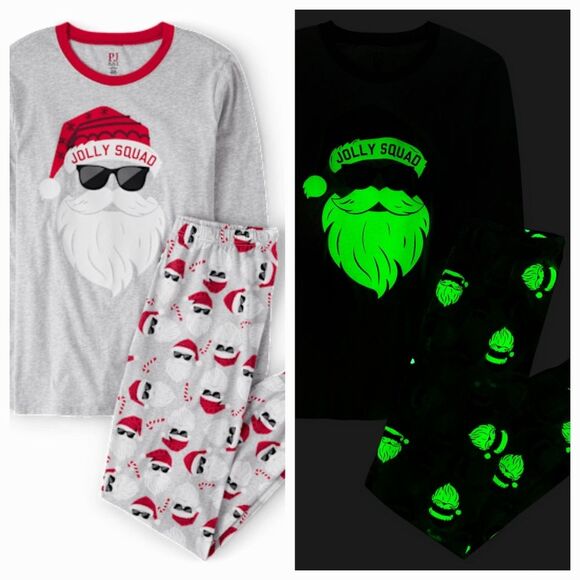 NEW 2 Pairs Glow in Dark Santa Adult Christmas Pajamas Unisex Children's Place - Picture 1 of 8